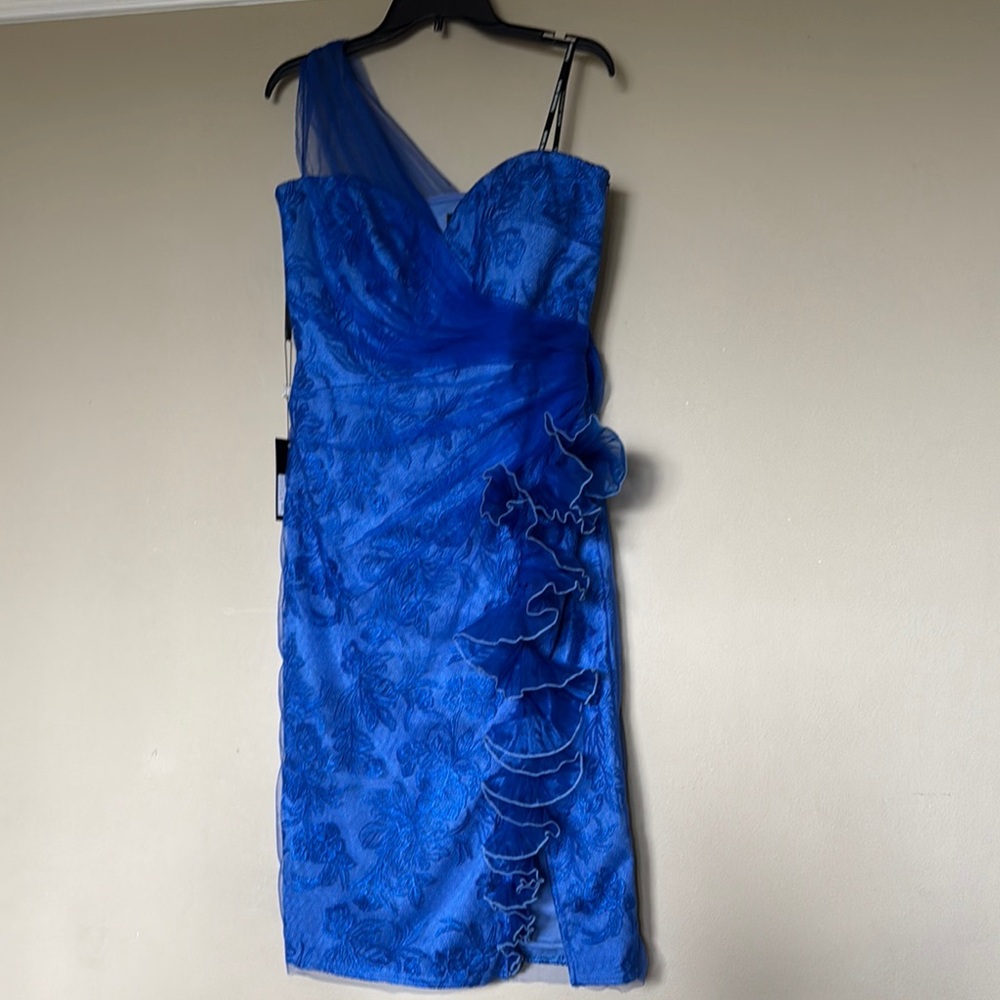 Tadashi Shoji Blue One-Shoulder Sheath Dress